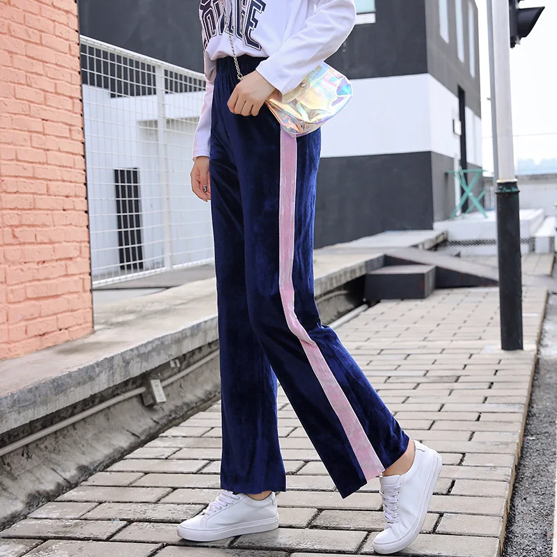 womens navy velvet trousers