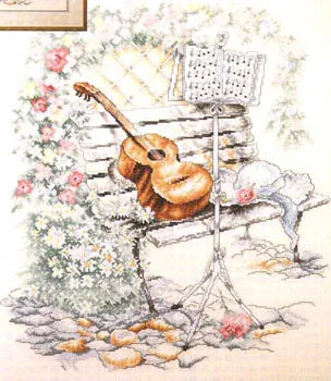 

Pastoral Scenery Cross Stitch Kit Fishxx C153 Courtyard Guitar Sheet Music 14CT Milk White Cloth Home Handmade