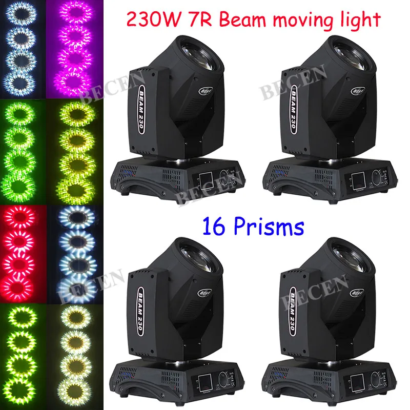 

4 шт. 230 Вт 7R Шарпи луч перемещение головного света 16 prism сенсорный экран lighiting
