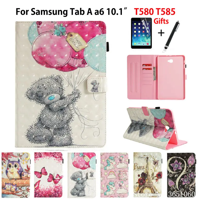 SM-T585 Tablet Case для Samsung Galaxy Tab A a6 10,1 "2016 T580 T585 SM-T580 T585N чехол принципиально 3D роспись Coque основа + пленка + ручка