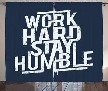 

Quote Kitchen Curtains Futuristic Design Inspirational Saying Work Hard Stay Humble Typography Window Decor Panel Set