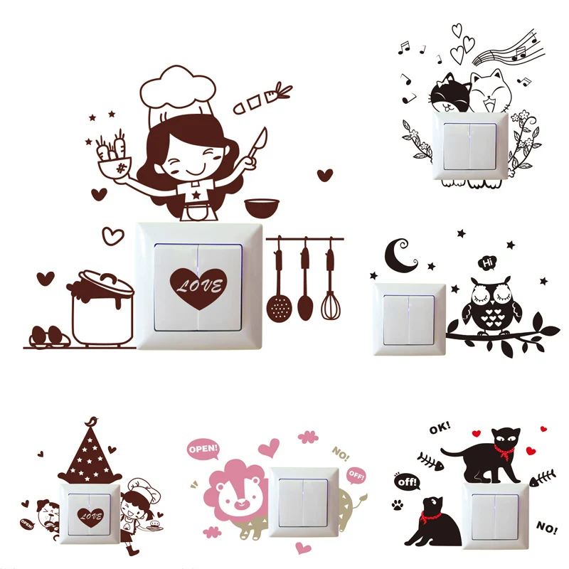 

Warmly Decorated Wall Stickers Bathroom Bedroom DIY Kitchen Light Switch Sticker Home Decor PVC Wallpaper Cute Cook Waterproof