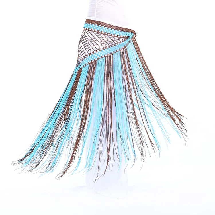 Аргентина стиль танец живота одежда аксессуары практика Длинный кисточкой треугольный ремень ручной крючком танец живота цветной хип шарф