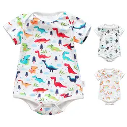 Новая одежда; Летний комбинезон с рисунком животных для маленьких мальчиков и девочек; цельный комбинезон с короткими рукавами