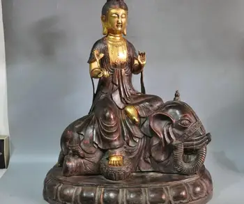 

18" China Samantabhadra Kwan-yin Buddha Ride Elephant Bronze Statue