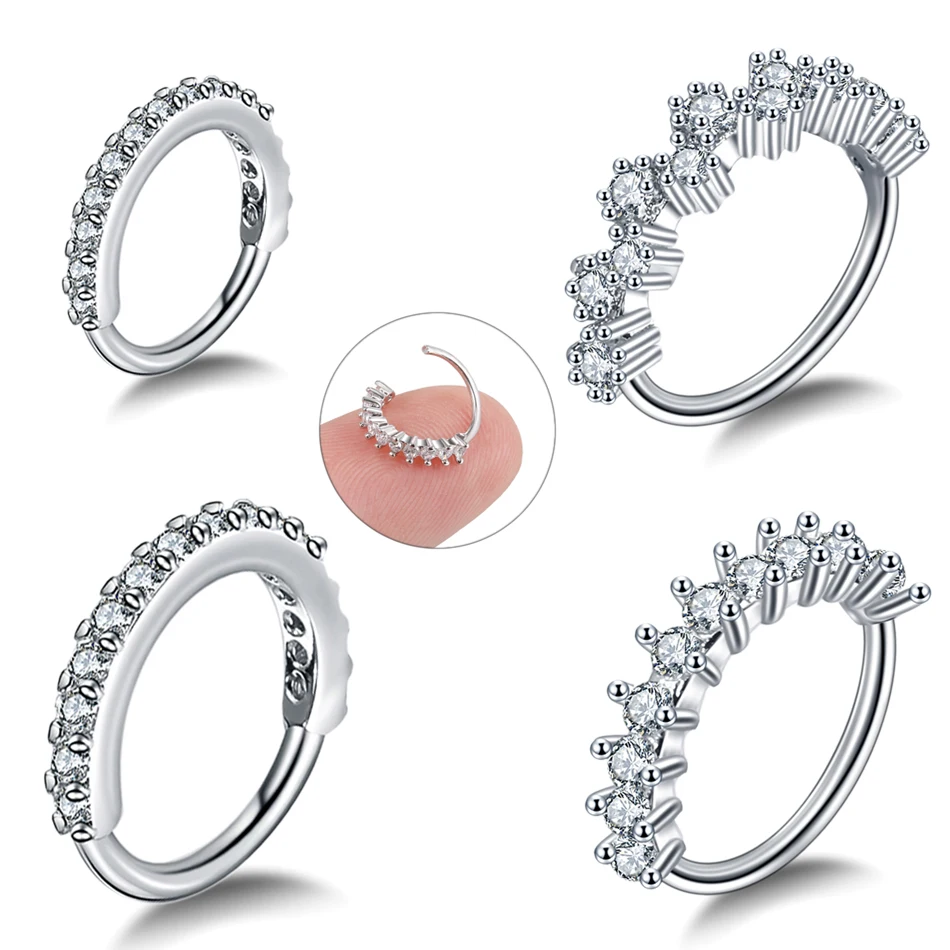 

1PC Steel Prong Setting Round Zircon Ear Tragus Helix Cartilage Earrings Piercing Gem Bendable Seamless Nose Rings Body Jewelry