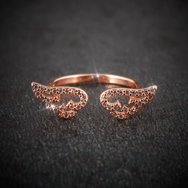 Регулируемое кольцо с крыльями ангела, микро проложенные циркониевые кольца золотого цвета для женщин, модные кольца, ювелирные изделия, bague femme, женские подарки#238251