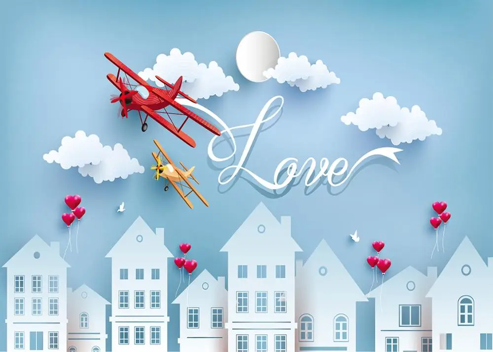 DePhoto Love You фон для детской фотосъемки с изображением Красного винтажного самолета