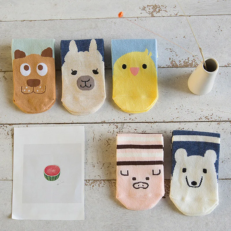 

5 Pairs/pack Women Cute Animals Socks Cotton Comfortable Cartoon Short Style Polar Bear Alpacas Dogs Pattern Lovely Boat Socks
