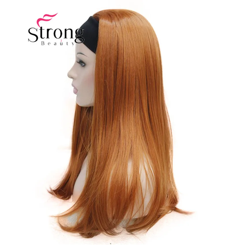 E-679B 130A  34 wig with headbands orange brown straight long women's half wig (2)