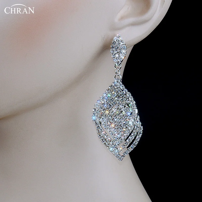 

Chran New Sparkling Crystal Rhinestone 3.2inch Long Drop Earrings Silver Diamante Women Bridal Bridesmaid Wedding Jewelry Gifts