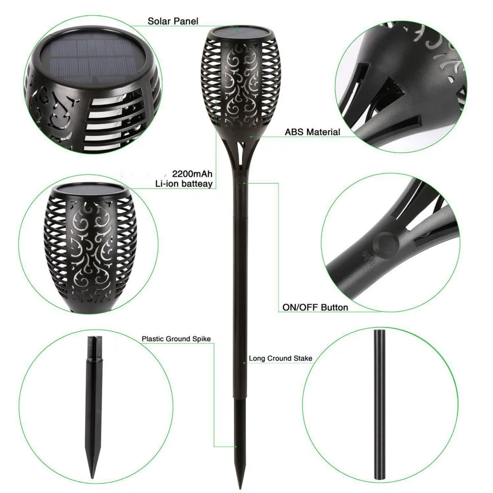 Luzes do Gramado Lâmpada à Prova Luzes ao ar Tochas de Iluminação para a Decoração do Jardim Chama Solar Dwaterproof Água Cintilação Chamas Tocha Livre 9 prova dwaterproof água cintilação chamas tocha luzes