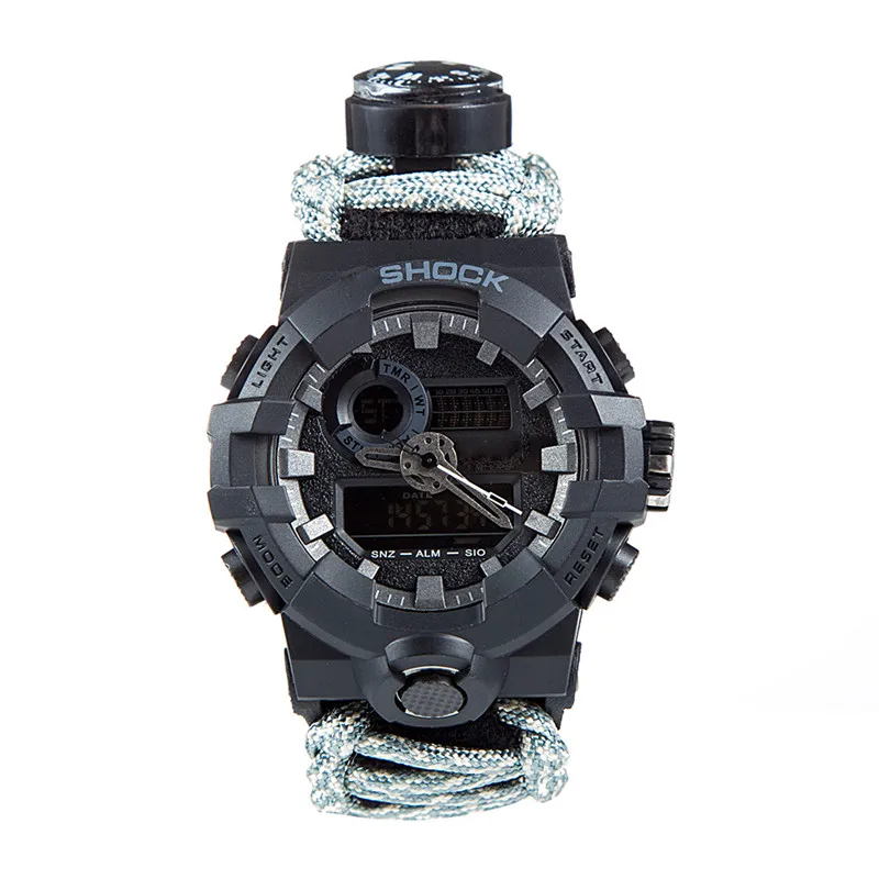 Survive Открытый браслет часы аварийное ночное видение 50 м водонепроницаемый спасательный Паракорд Браслет часы нож компас аптечки