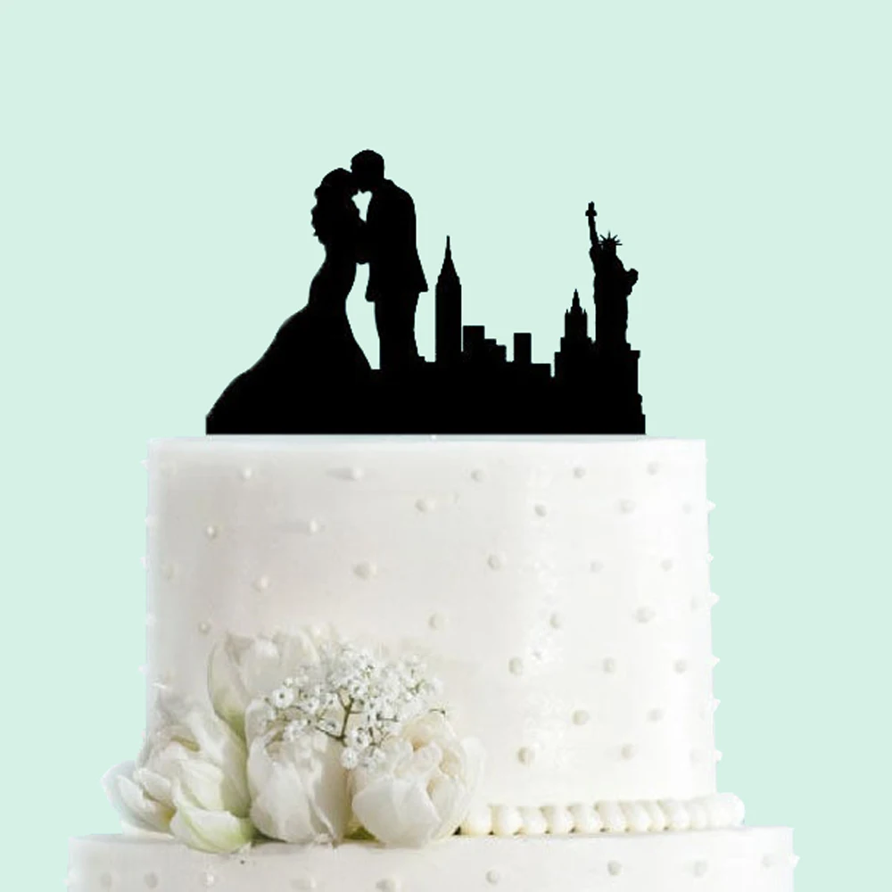 Нью-Йоркская пара Жених и невеста целующийся свадебный торт Топпер, статуя свободы и замок торт Топпер, Mr и Mrs, романтический
