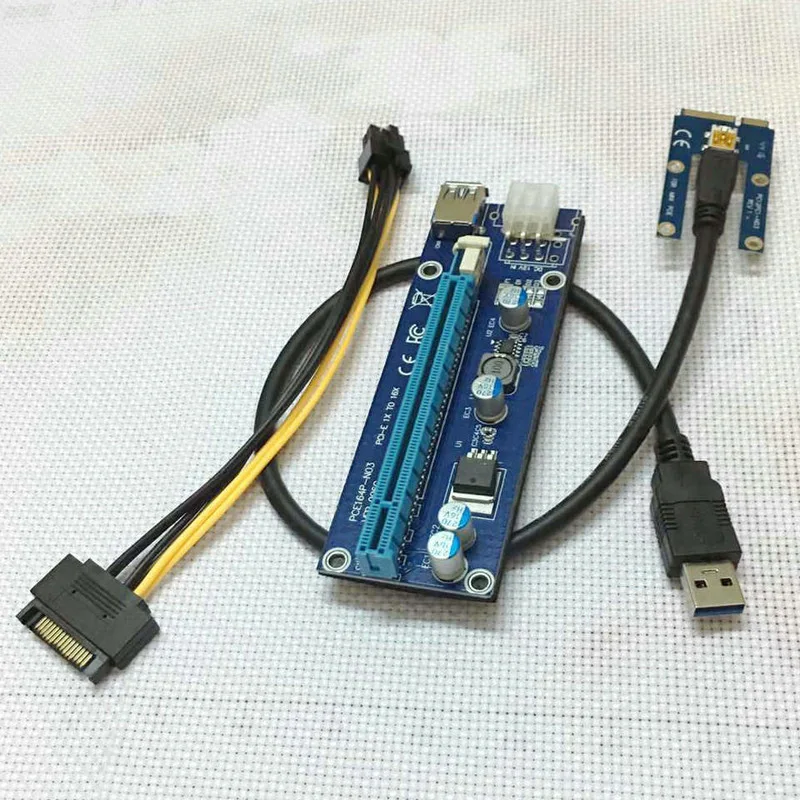 Мини PCI Express PCI-E Riser Card PCIe 1x to 16x адаптер с SATA 6pin кабель USB Riser для Bitcoin Miner BTC машина майнинга