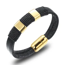 Granny Chic New Men Jewelry Braided Leather Bracelets for Men Women Handmade Bracelet Stainless Steel Magnetic Buckle Wristband chic faux leather bracelet jewelry for women