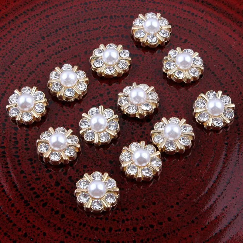 30p Crystal Pearl Buttons Alloy Flatback Rhinestone Buttons for Hair Accessories