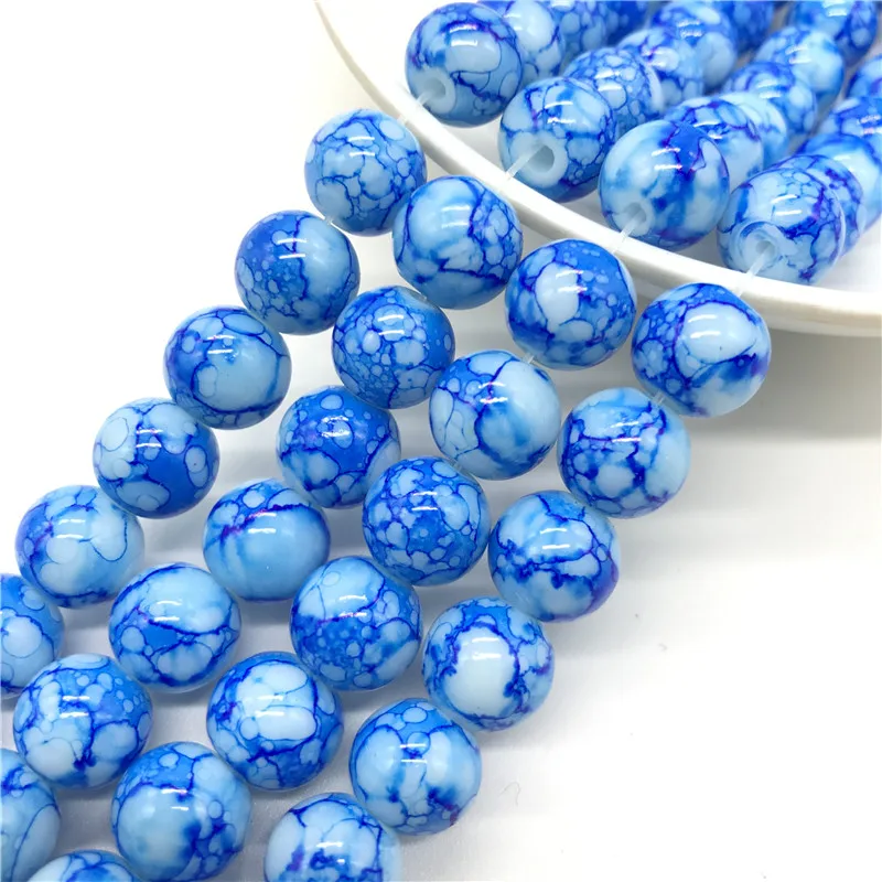 

Wholesale 6/8/10mm Glass Beads Round Loose Spacer Beads Pattern For Jewelry Making DIY Bracelet Necklace #01