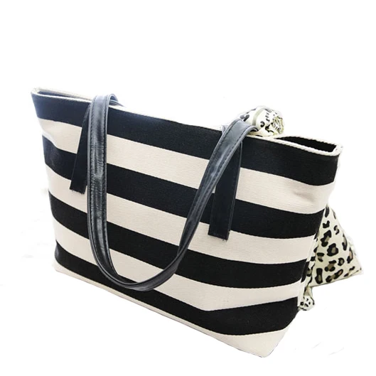 black and white striped handbag