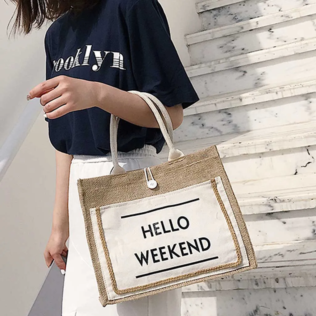 

Handbags Linen bags for Women2019 Linen Handbag Large Capacity Casual Shoulder Bag Daily solid Shopping letter package