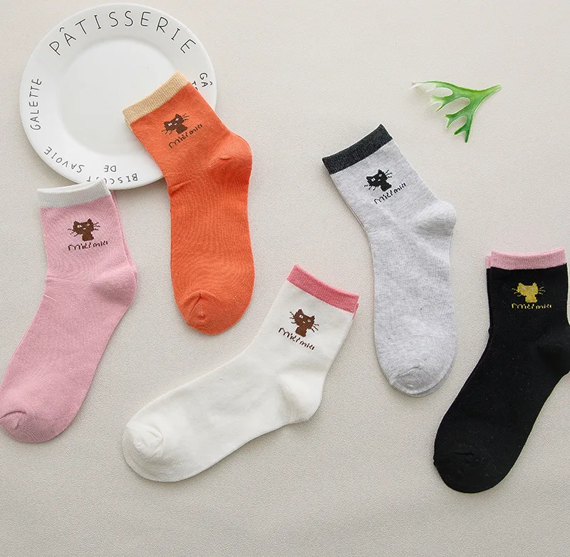

NEW 5 pairs knitting women ankle socks cotton new all cotton anti-stink cute socks cartoon cat sock wholesale SX8