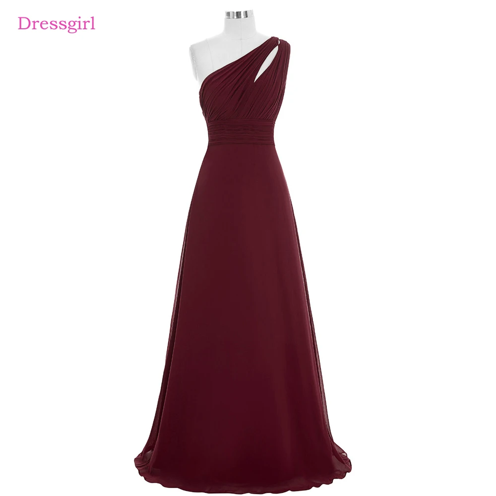 Burgundy 2019 Cheap Bridesmaid Dresses Under 50 A line One shoulder Chiffon Backless Long