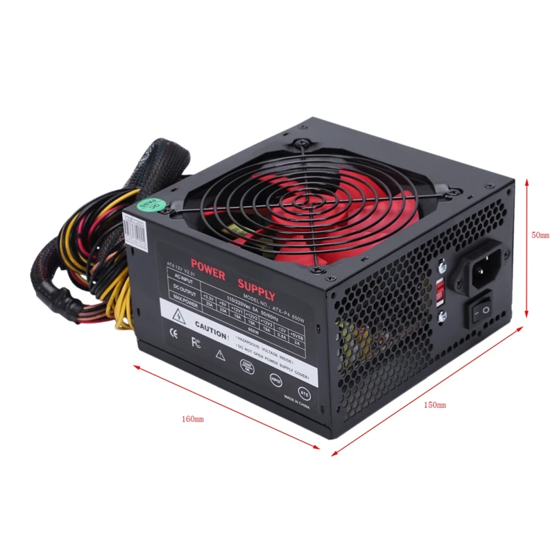 HOT-170-260V ماكس 650 W امدادات الطاقة Psu Pfc الأحمر 12 سنتيمتر مروحة كاتمة للصوت 24Pin 12 V جهاز كمبيوتر شخصي Sata الألعاب Pc الطاقة توريد ل إنتل Amd