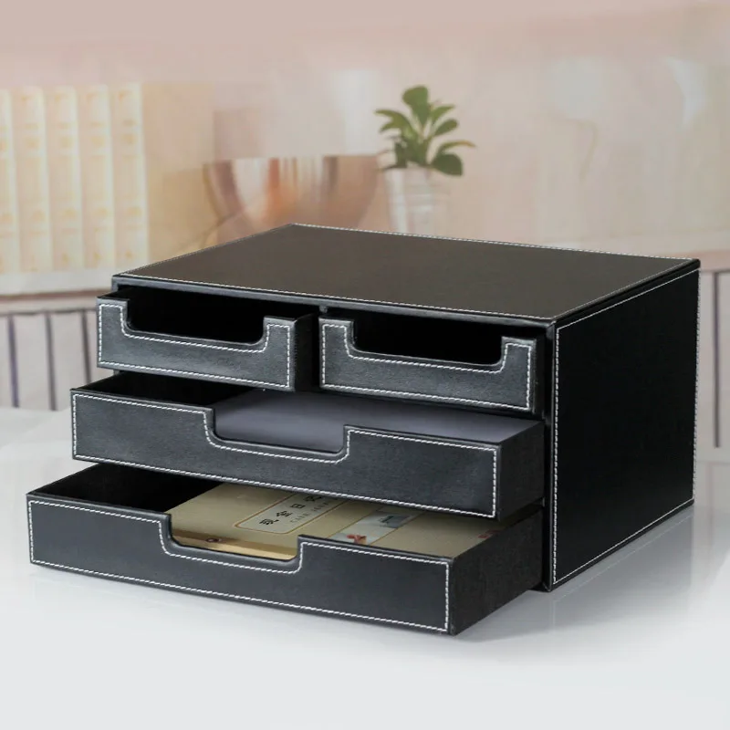 High grade leather desktop office file drawer storage A4 paper