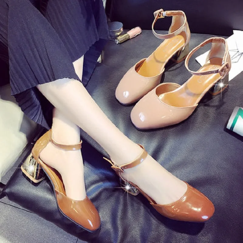 

2019 summer new Korean version of the wild thick with students high heels baotou with princess shoes women's shoes
