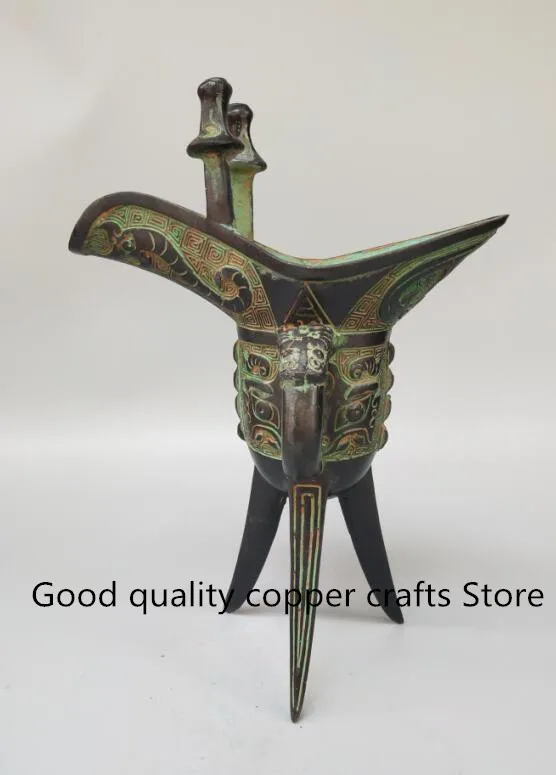 

China archaize bronze Handwork carving Wine Cup 26cm