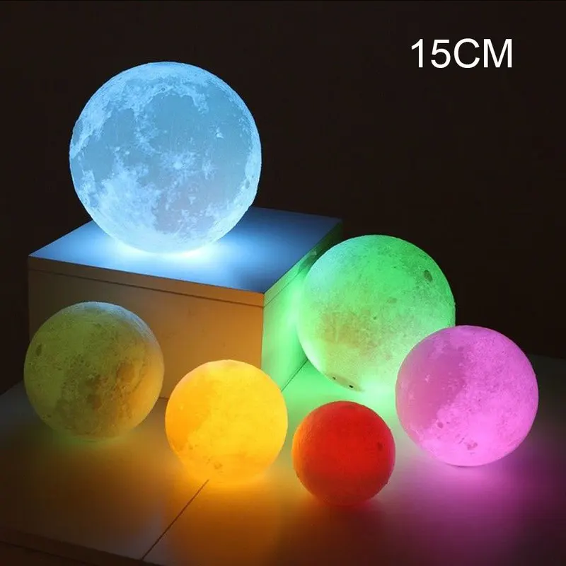 Best 2 Color Change Button Switch Bedroom Bookcase Night Light 3D Print Moon Lamp AAA Battery Powered Home Decor Creative Gift
