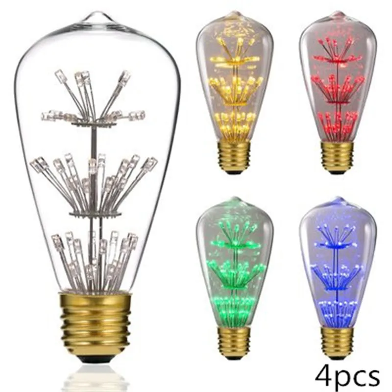 4pcs/lot ST64 Vintage Decorative LED Light Bulb 3W E27 Starry Edison