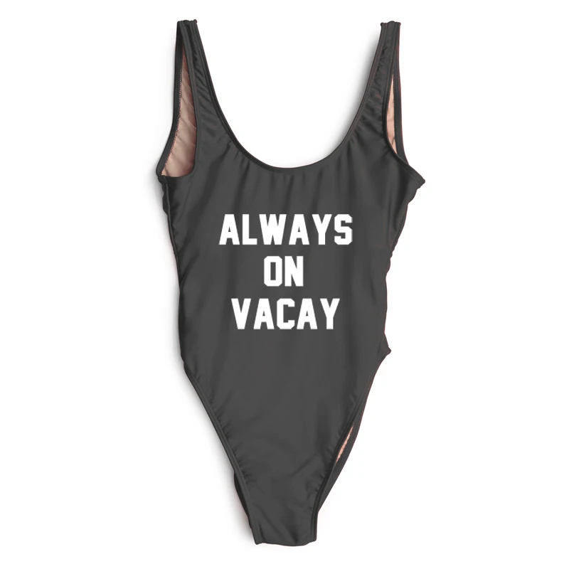 Цельный купальник с надписью ALWAYS ON VACAY Женский пикантный красный купальный