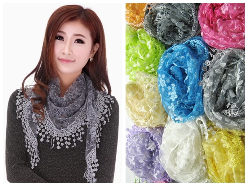 Женские Треугольные шарфы FOXMOTHER черные белые розовые кружевные с бахромой и