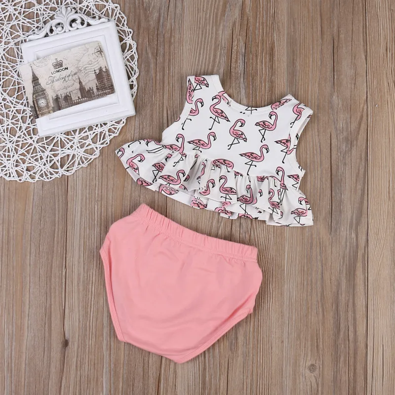 Neugeborenen Kleinkind Baby Mädchen Nette Cartoon Flamingo Ärmellose Tops Kleid + Kurze Hosen Sommer Kleidung