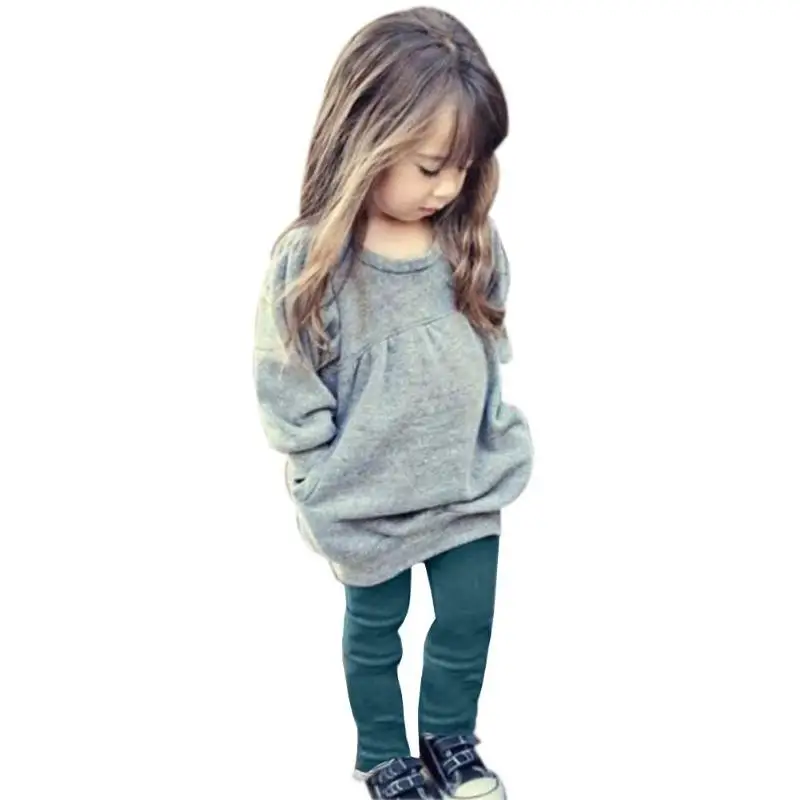 

2018 Winter Warm 2pcs Sweet Fashion Girls Kids Clothes Set Long Sleeve Pleated Tops Pants Baby Christmas Autumn Set