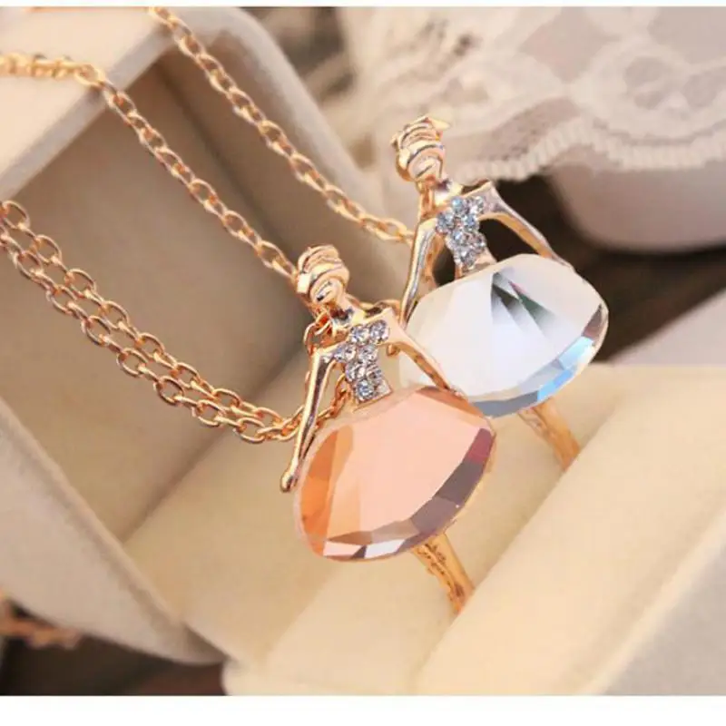 

Stylish And Beautiful Personality Romantic Ballerina Girl Inlaid Crystal Long Gold And Silver Necklace Female Wild Sweater Chain