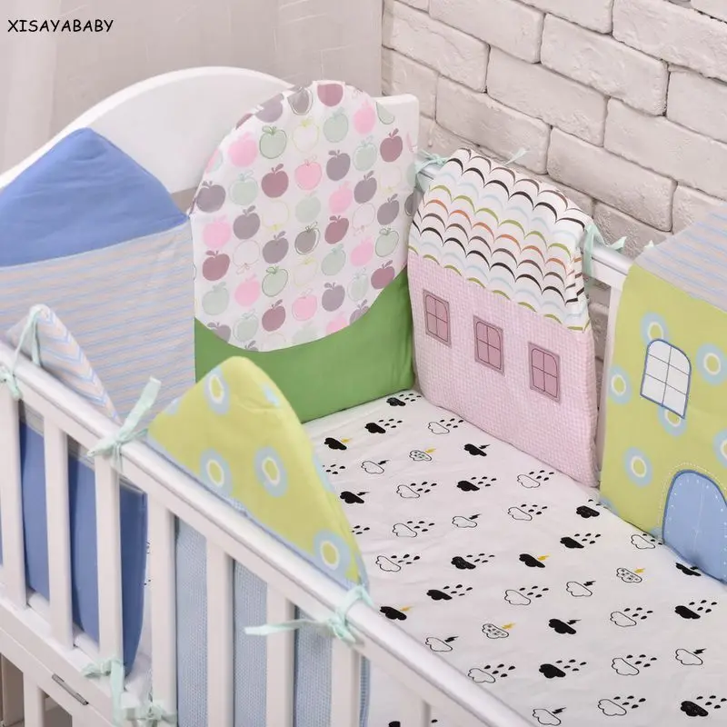 6 шт./компл. хлопок детская кровать бампер Китай Вышивка наклейки мультфильм в форме маленького дома Baby Cirb бамперы детские постельные принадлежности