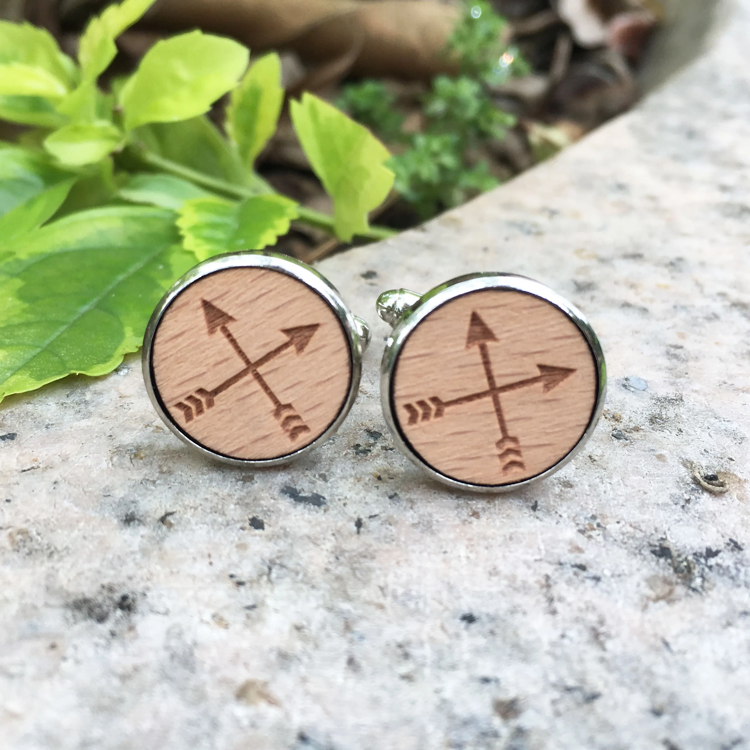 

Primordial Round Cufflinks Laser Engraved Cross Arrows Wooden Jewelry War Style Stud Tribal Wooden Cufflink X 5 Pairs