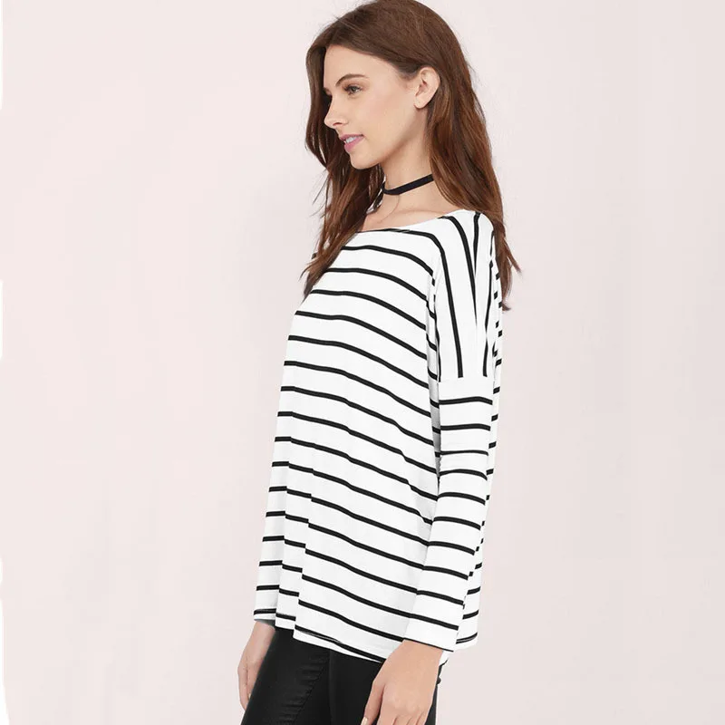 Striped T Shirt Women 2018 Summer Cotton T-shirts Streetwear Casual Tees Tops O-neck Long Sleeve Loose tshirt poleras mujer Tops