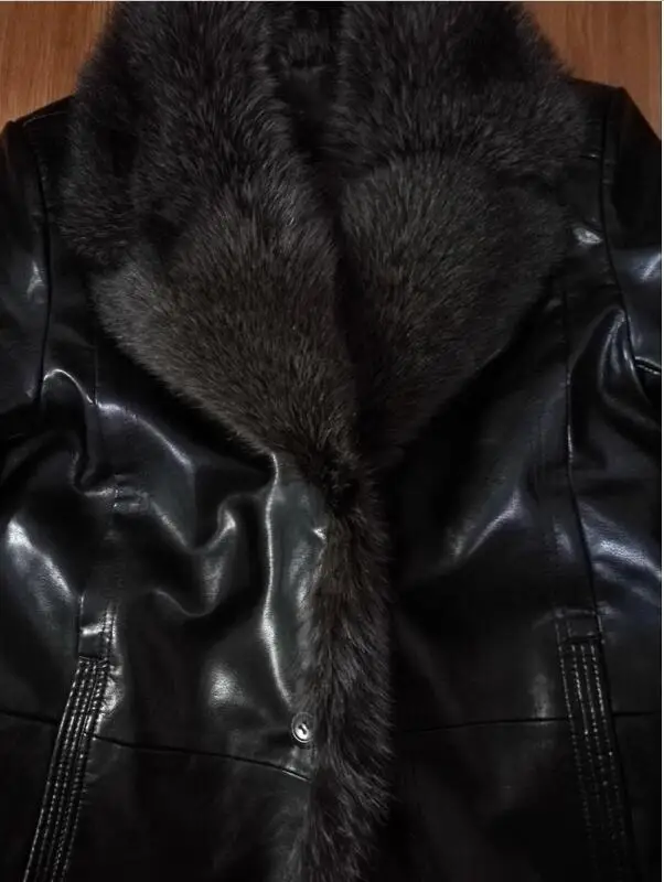 S-5XL, новинка, мужская зимняя куртка из натуральной кожи, роскошный меховой воротник, длинные кожаные пальто, утолщенное теплое пальто размера плюс, одежда