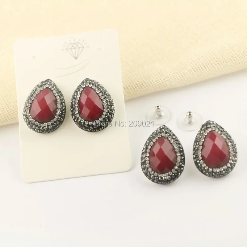 

Fashion ~ 5Pair Pave Rhinestone Crystal Red Stone Stud Earrings Jewelry Finding