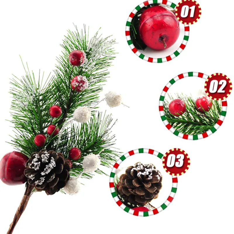 

Pine Needle Plant With Cone And Berry Artificial Stamen Flower For Home DIY Wreath Scrapbooking Fake Flower Christmas Decoration