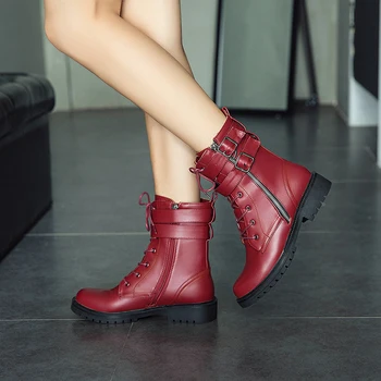 

New 2020 winter Lace-Up Fashion ankle boots for women botas femininas black hunter Мартин сапоги Plus Size woman shoes EU35-42
