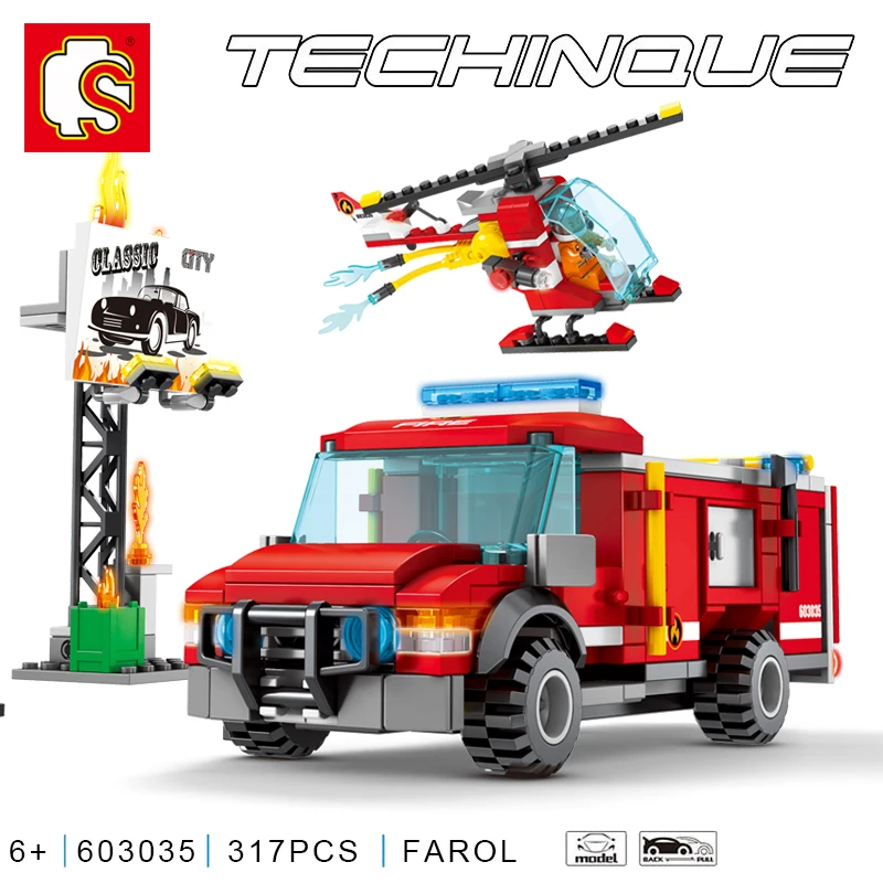 

Sembo Blocks City Technic Fire Trucks Helicopter Firefighter Figures Compatible Building Bricks Educational Toys Gifts