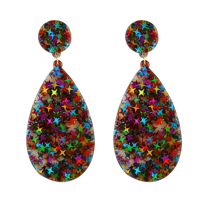 

Water Drop Shaped Acrylic Women Earrings Hyperbole Star Colorful Stud Earrings Wholesale