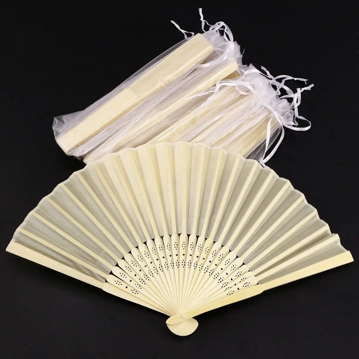 Складные шелковые вееры-Подарочная сумка для китайского праздника, свадебные бежевые