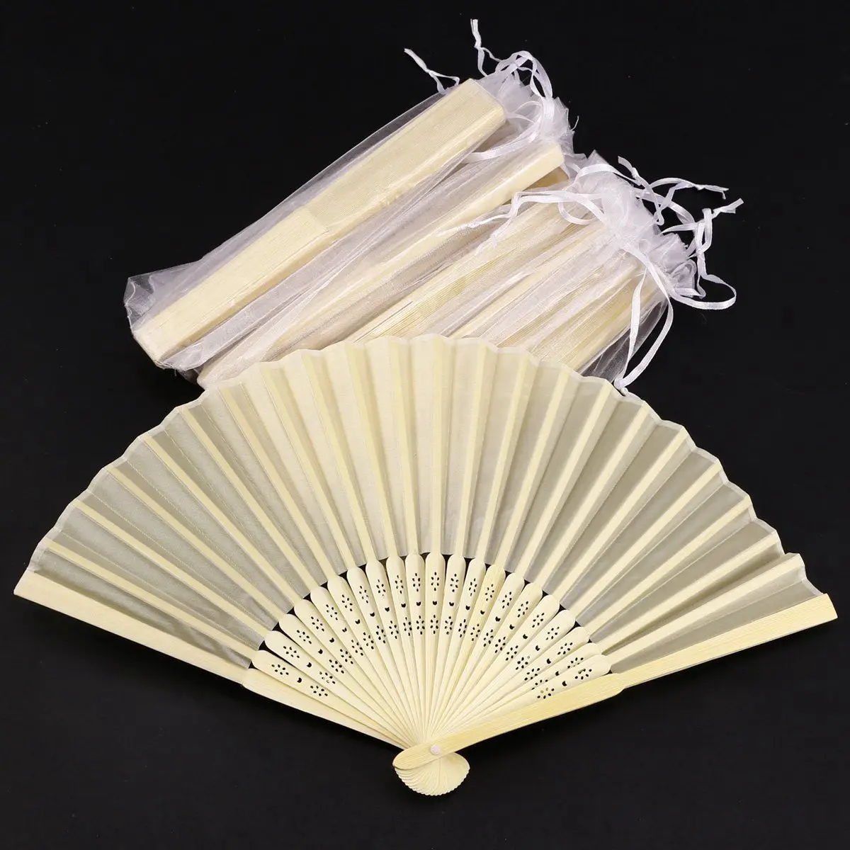

foldable silk fans - Gift bag for Chinese celebration, wedding Beige