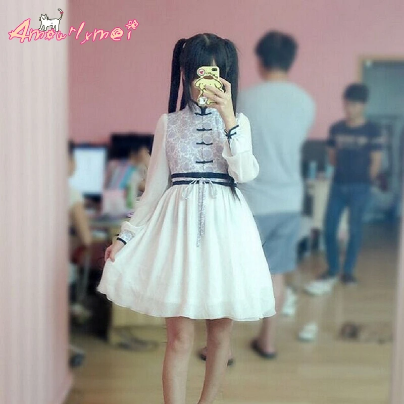 Amourlymei Women Blue White Cute Lolita Dresses