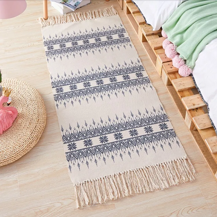 Geometric Nordic Cotton Linen Bedside Carpet Woven Mat Bathroom Living Room Carpets Hand Made Indian Rug Bohemia Printing Mat Geometric Nordic Cotton Linen Bedside Carpet Woven Mat Bathroom Living Room Carpets Hand Made Indian Rug Bohemia Printing Mat